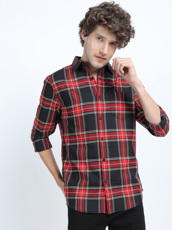 red and black checked shirt mens online