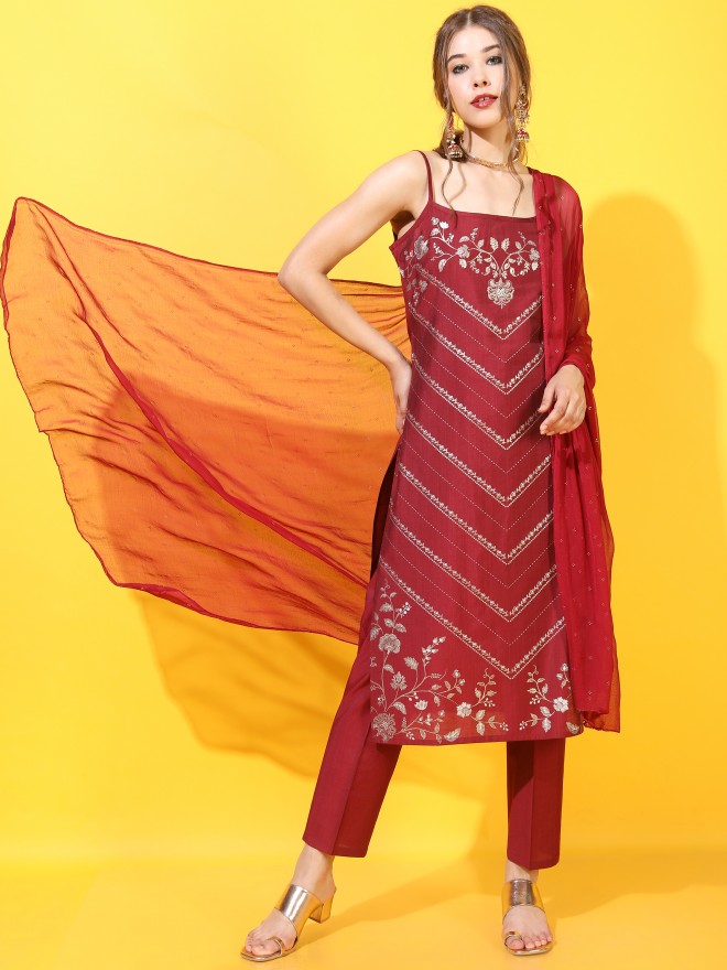 Vishudh Women Red Printed Kurta Sets 