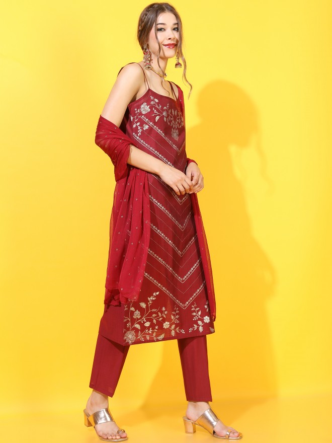 Vishudh Women Red Printed Kurta Sets 