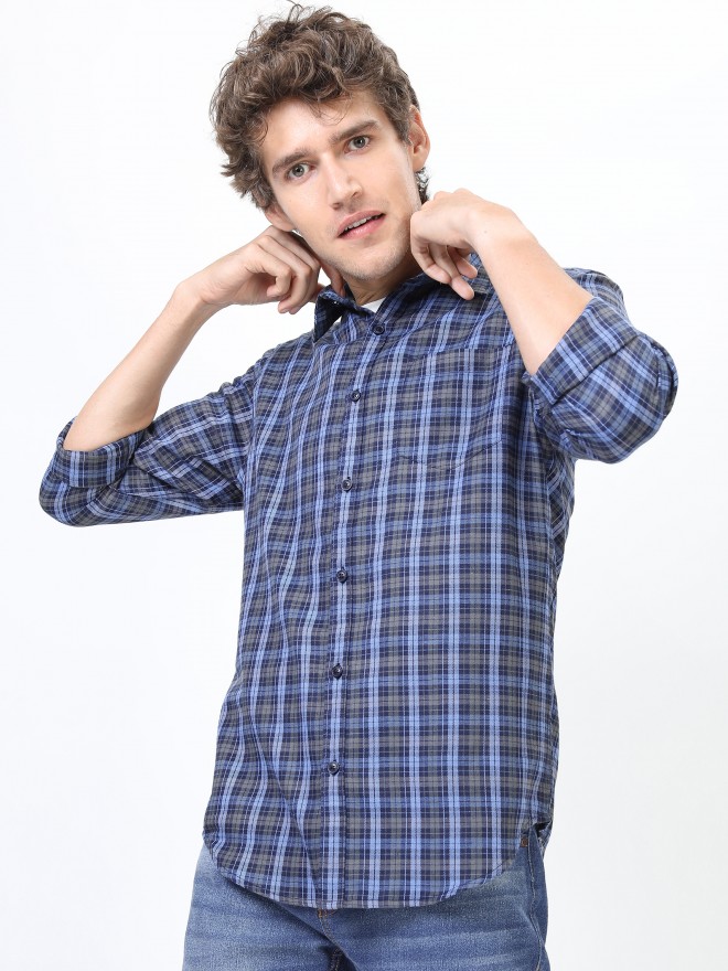 Ketch Men Grey Checked Slim Fit Casual Shirts 