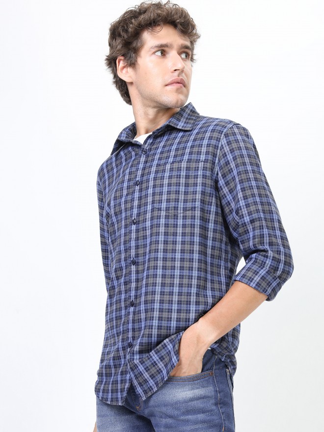 Ketch Men Grey Checked Slim Fit Casual Shirts 