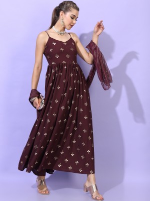 Printed Maxi Dress With Dupatta