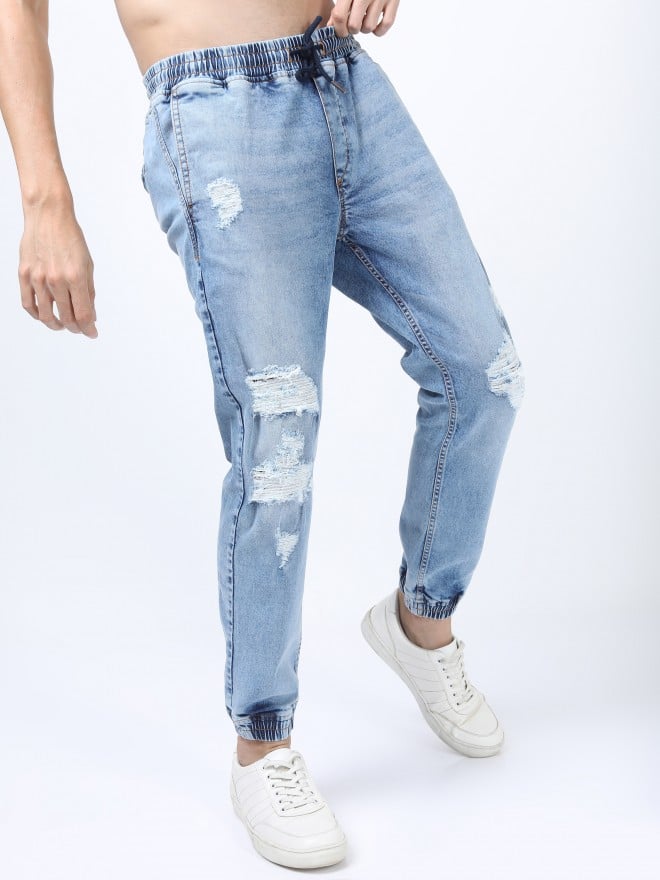 Distressed denim best sale joggers mens