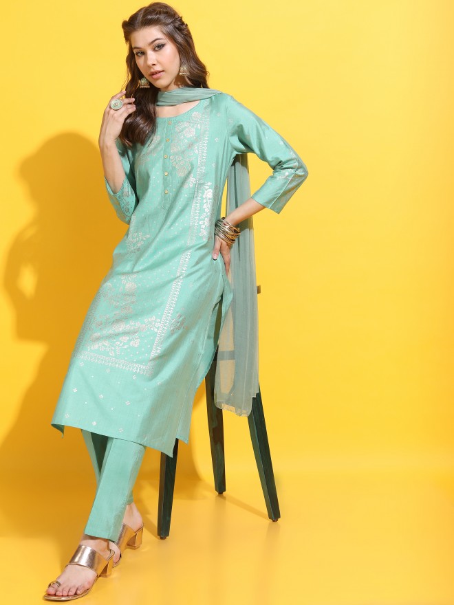 Vishudh Women Green Printed Kurta Sets