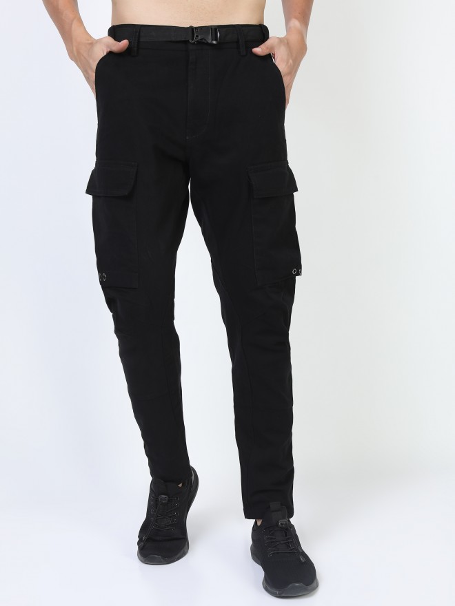 Buy Ketch Black Regular Fit Solid Cargos for Men Online at Rs.995 - Ketch