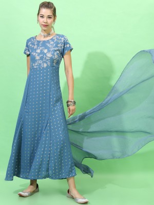 Printed A-Line Dress with Dupatta