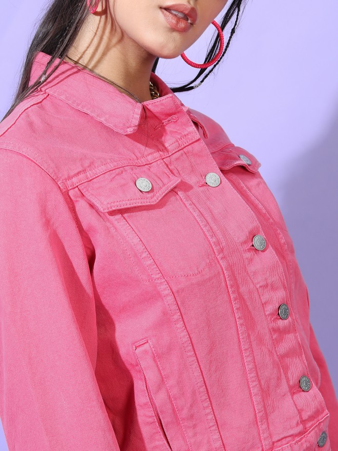 Buy online Women Pink White Ombre Denim Jacket from jackets and blazers and  coats for Women by Showoff for ₹1159 at 60% off | 2024 Limeroad.com