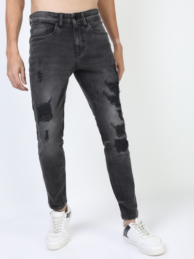 Dark grey 2024 ripped jeans mens