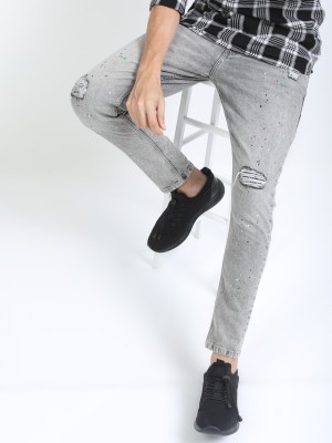 Men Grey Tapered Fit Mildly Distressed Stretchable Jeans