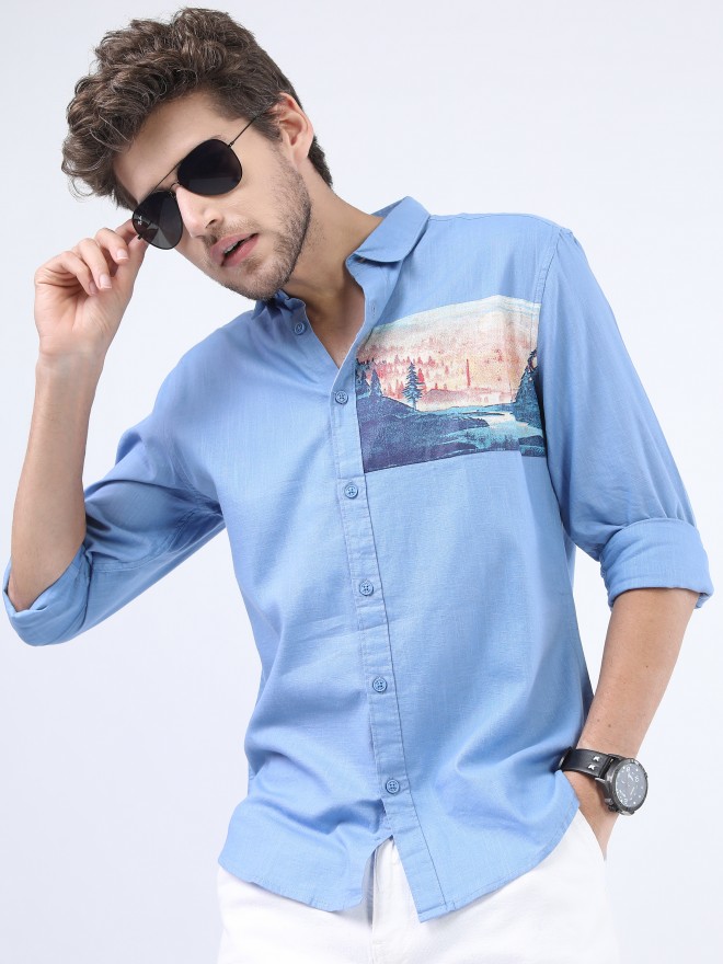 Ketch Men Blue Printed Slim Fit Casual Shirts 