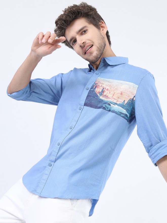 Ketch Men Blue Printed Slim Fit Casual Shirts 