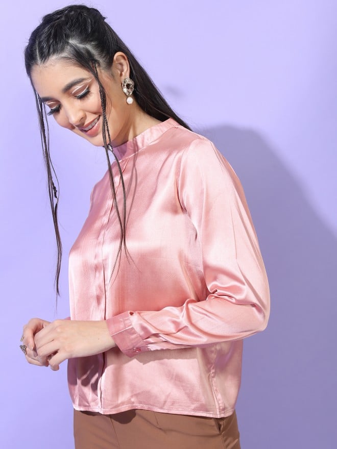 Tokyo Talkies Women Pink Solid Regular Tops 