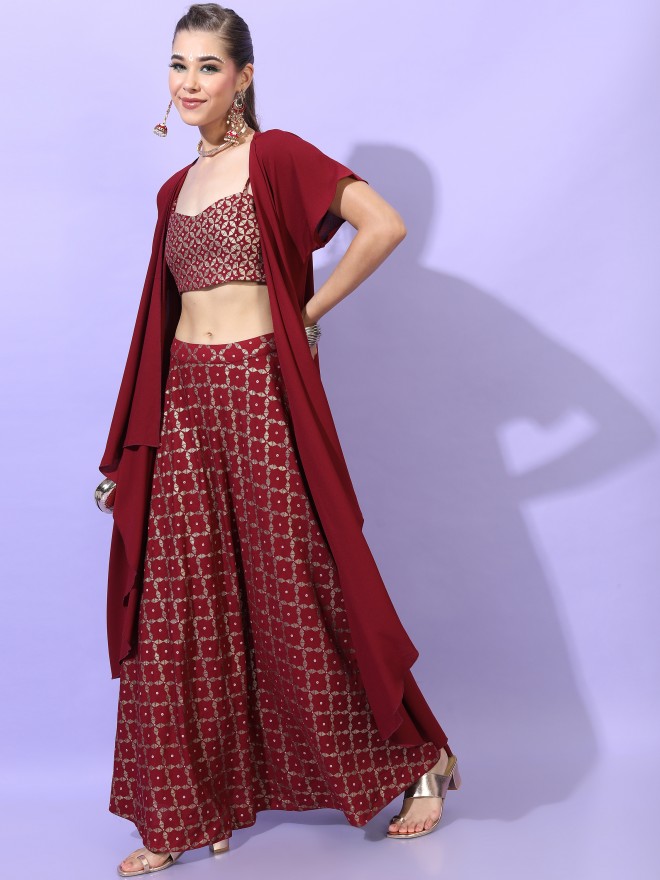 Buy Vishudh Red Ethnic Motifs Printed Straight Top with Skirt And