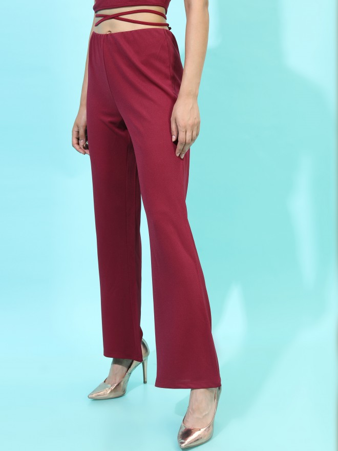 Buy Tokyo Talkies Burgandy Crop Top With Trouser for Women Online at   - Ketch