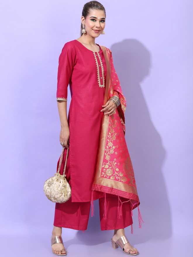 Vishudh Women Pink Printed Kurta Sets 