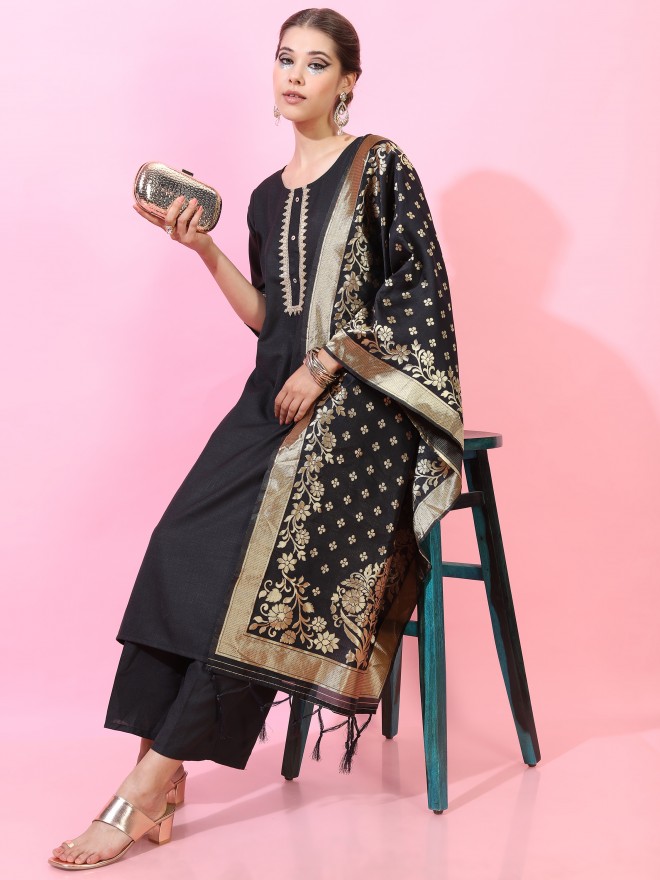 Vishudh Women Black Printed Kurta Sets 