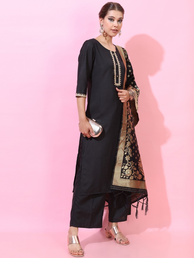 Vishudh Women Black Printed Kurta Sets 