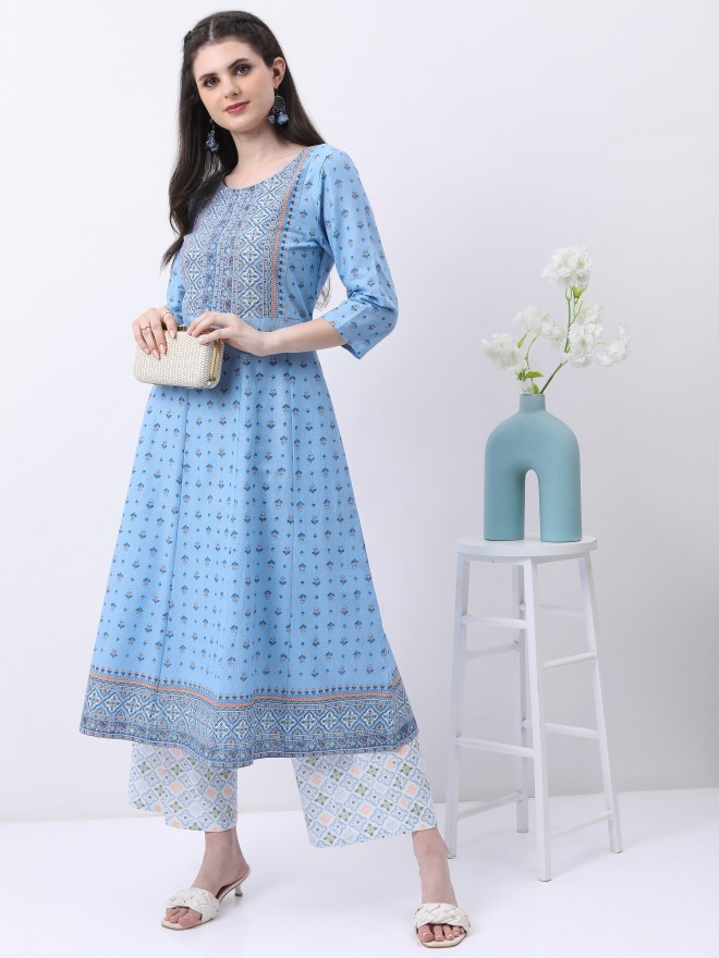 Vishudh Women Blue Printed Kurta Sets 