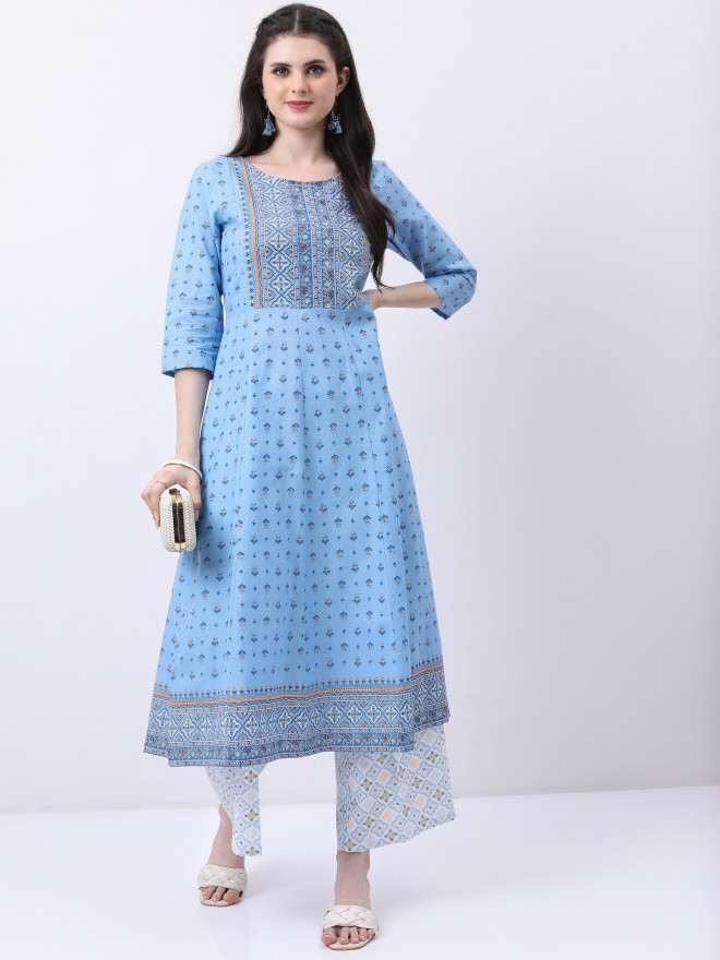 Vishudh Women Blue Printed Kurta Sets 