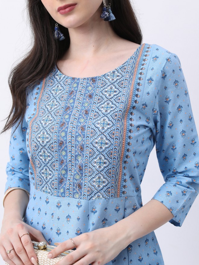 Vishudh Women Blue Printed Kurta Sets 