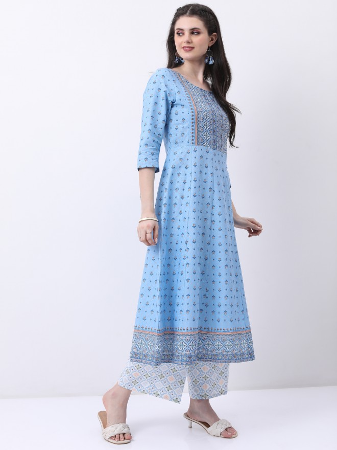 Vishudh Women Blue Printed Kurta Sets 