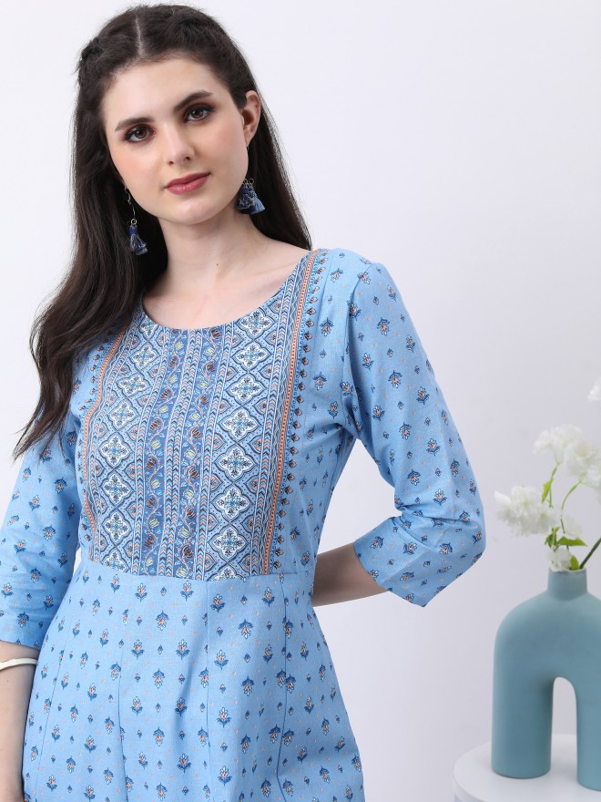 Vishudh Women Blue Printed Kurta Sets 