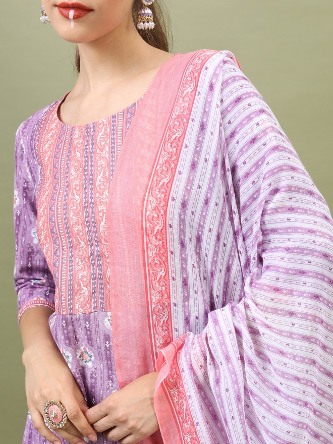 Vishudh Women Lavender Printed Kurta Sets 