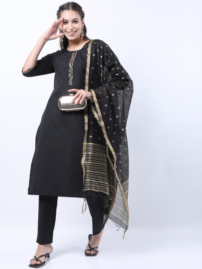 Vishudh Women Black Printed Kurta Sets 