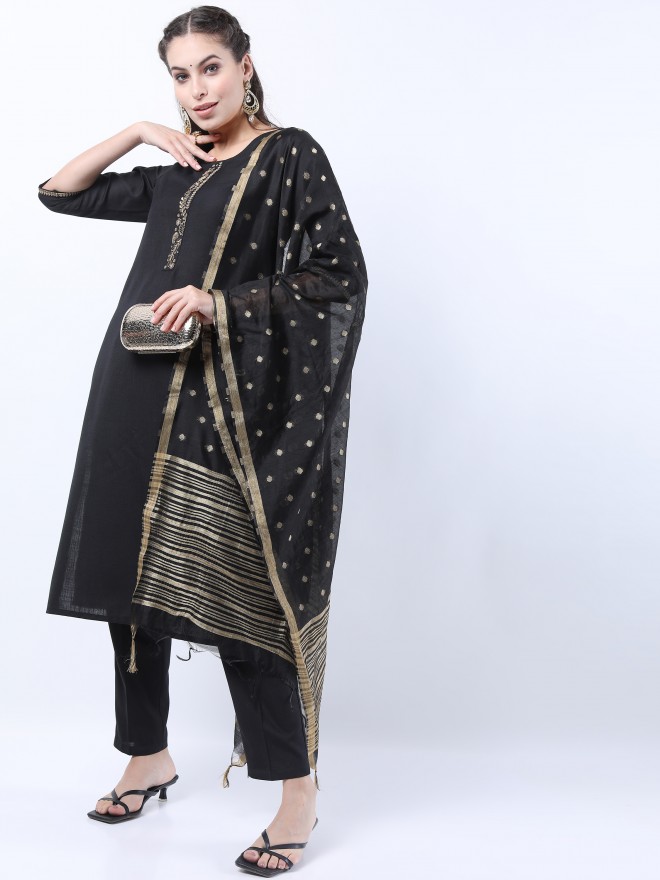 Vishudh Women Black Printed Kurta Sets 