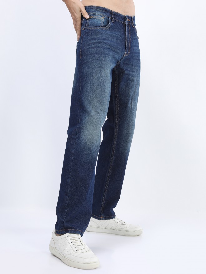 Buy Highlander Dark Blue Straight Fit Stretchable Jeans for Men Online ...