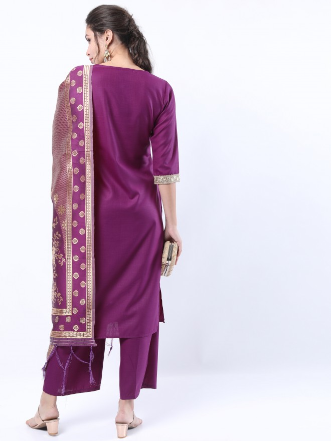 Ketch Women Purple Printed Kurta Sets 