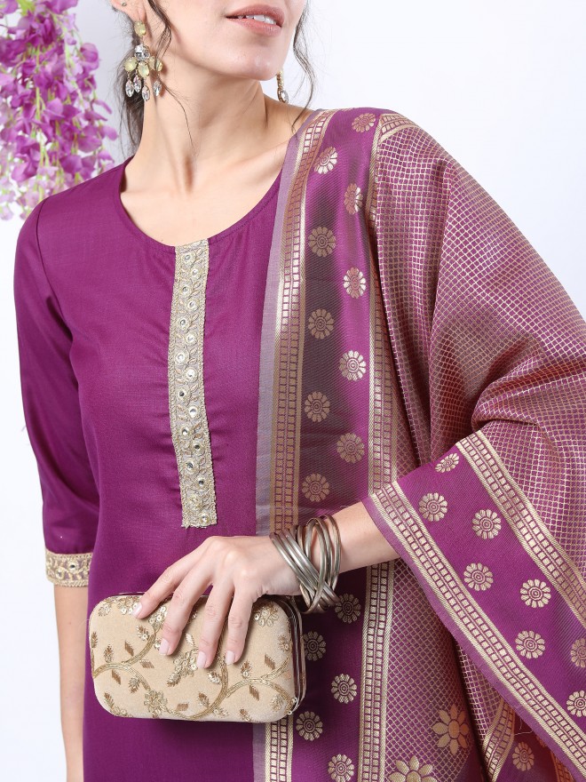 Ketch Women Purple Printed Kurta Sets 