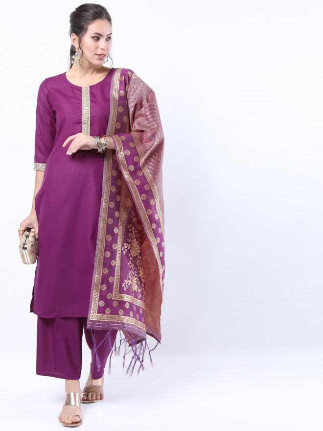 Ketch Women Purple Printed Kurta Sets 