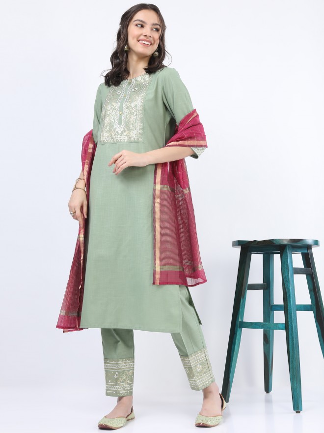 Vishudh Women Green Printed Kurta Sets