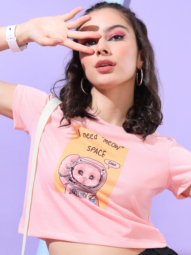 Tokyo Talkies Women Pink Printed Round Neck T-Shirts 