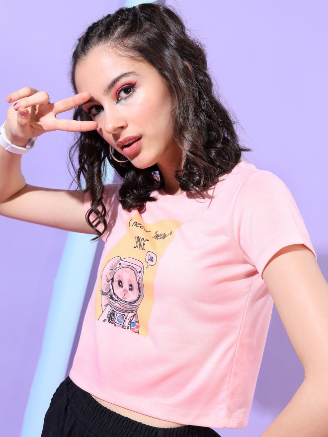 Tokyo Talkies Women Pink Printed Round Neck T-Shirts 