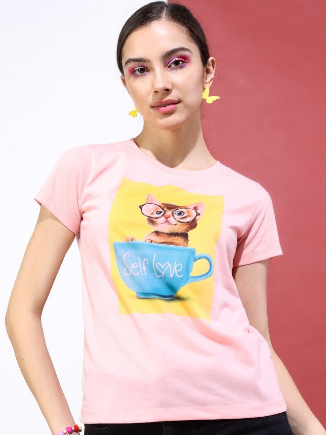 Tokyo Talkies Women Pink Printed Round Neck T-Shirts 