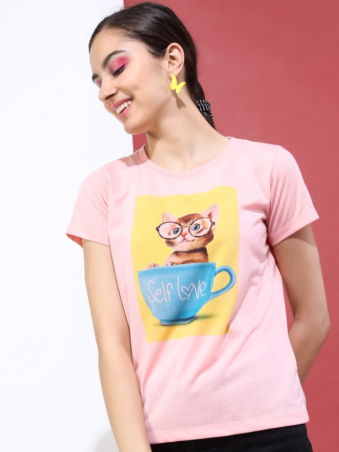 Tokyo Talkies Women Pink Printed Round Neck T-Shirts 