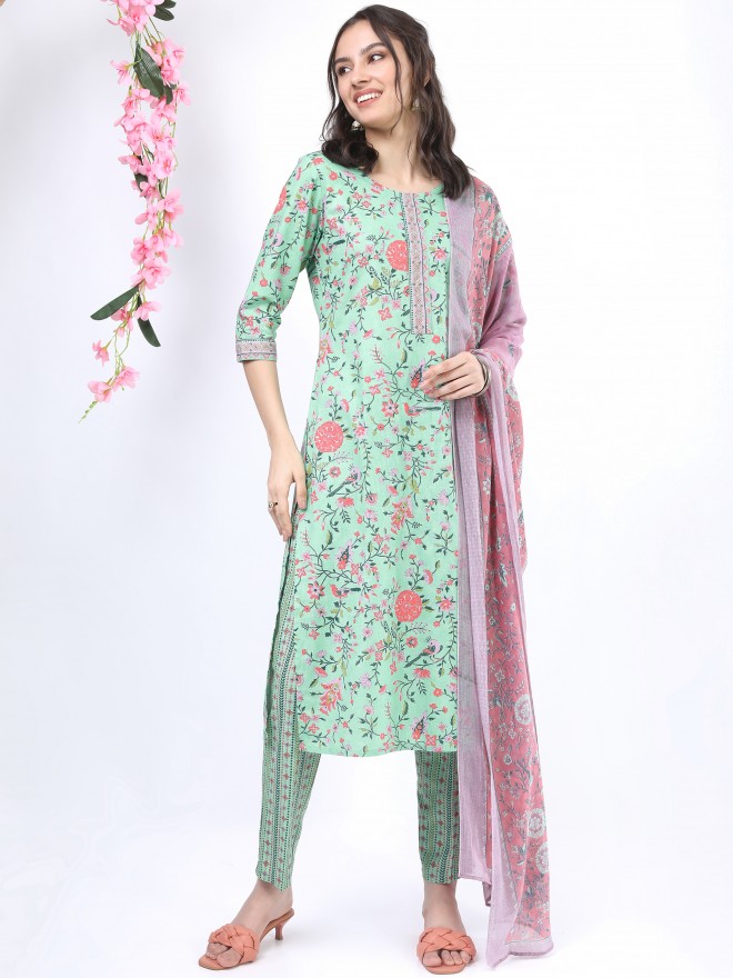 Vishudh Women Green Printed Kurta Sets