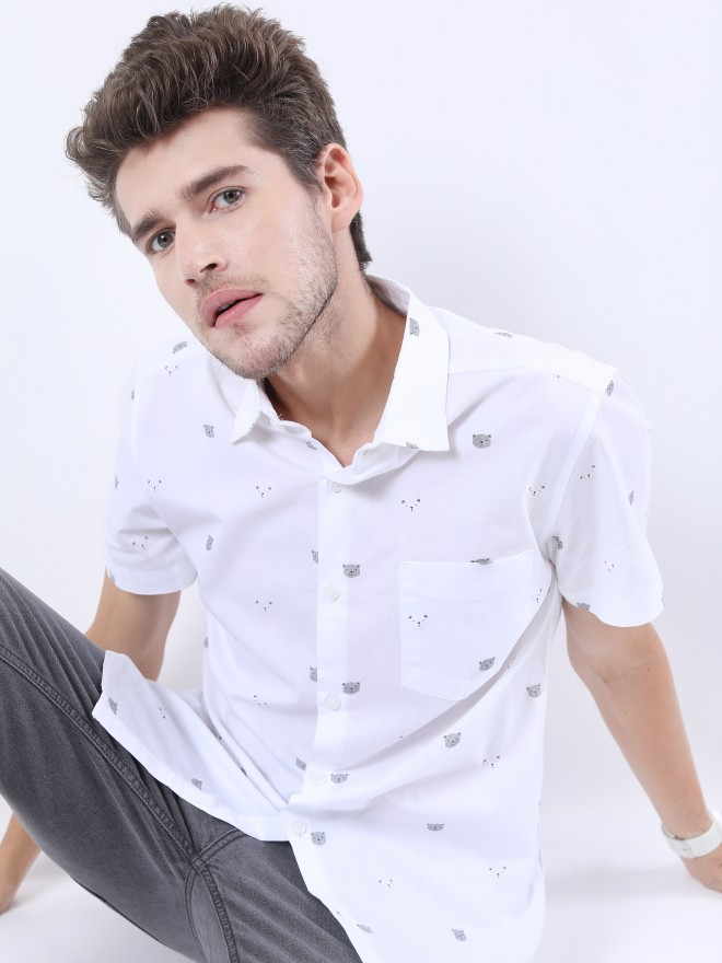 Buy Highlander White Slim Fit Printed Casual Shirt for Men Online at Rs ...