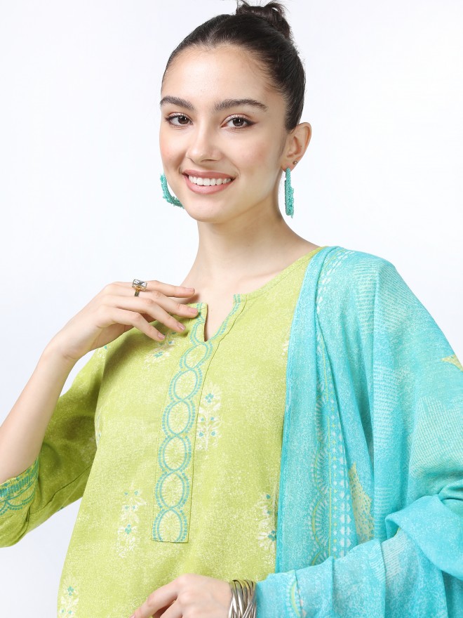 Buy Vishudh Lime Green Floral Printed Kurta with Palazzo And Dupatta for  Women Online at Rs.961 - Ketch