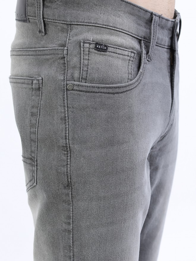 Ketch Men Grey Straight Fit Clean Look  Jeans 