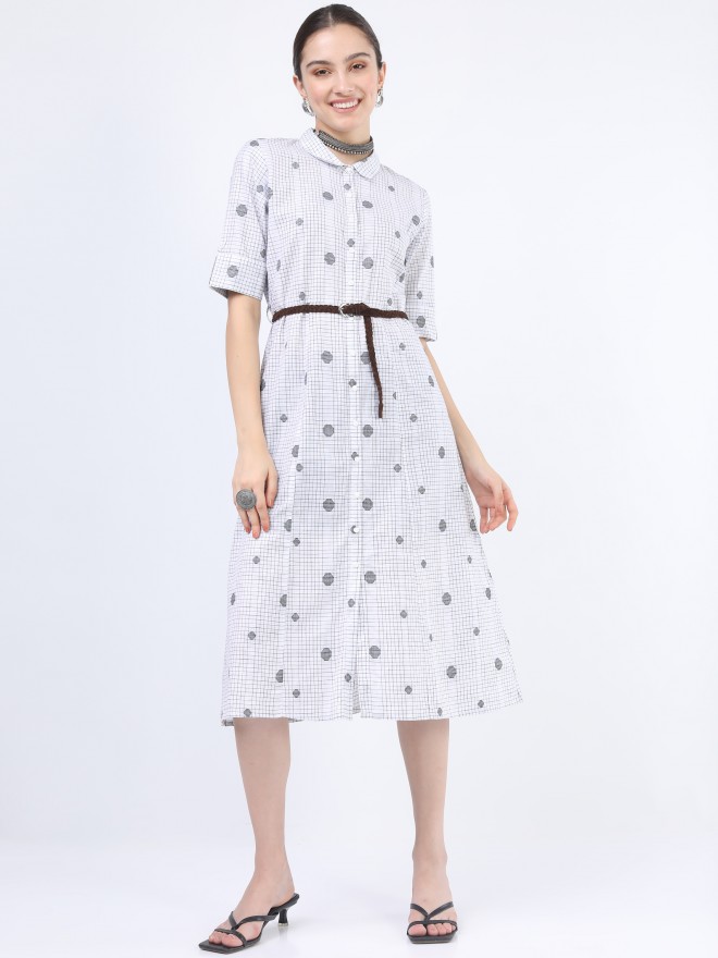 Vishudh Black & White Checked Shirt Dress With Belt