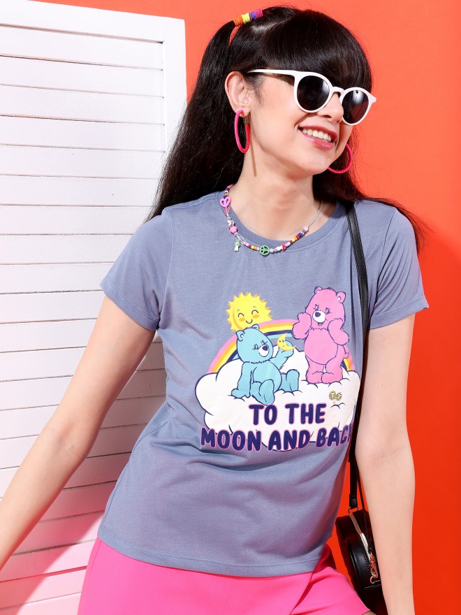 Tokyo Talkies Women Blue Printed Round Neck T-Shirts 