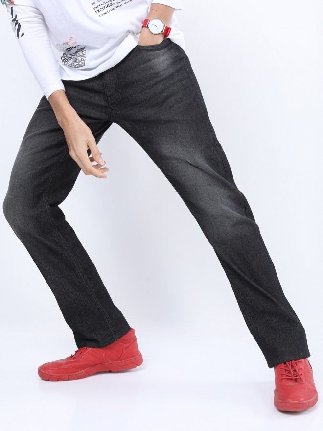 Trousers With Belt Loop - Black Charcoal Plain (Stretchable)