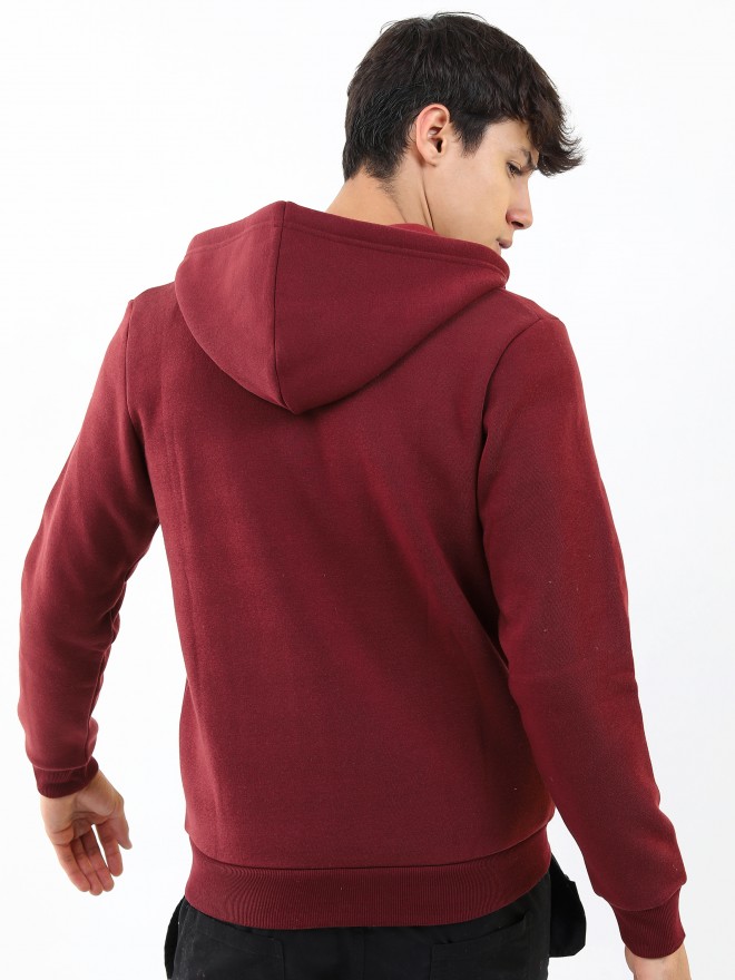 Ketch Men Burgundy Hood Front-Open Sweatshirts 