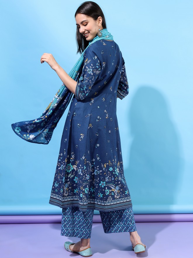 Vishudh Women Blue Printed Kurta Sets 