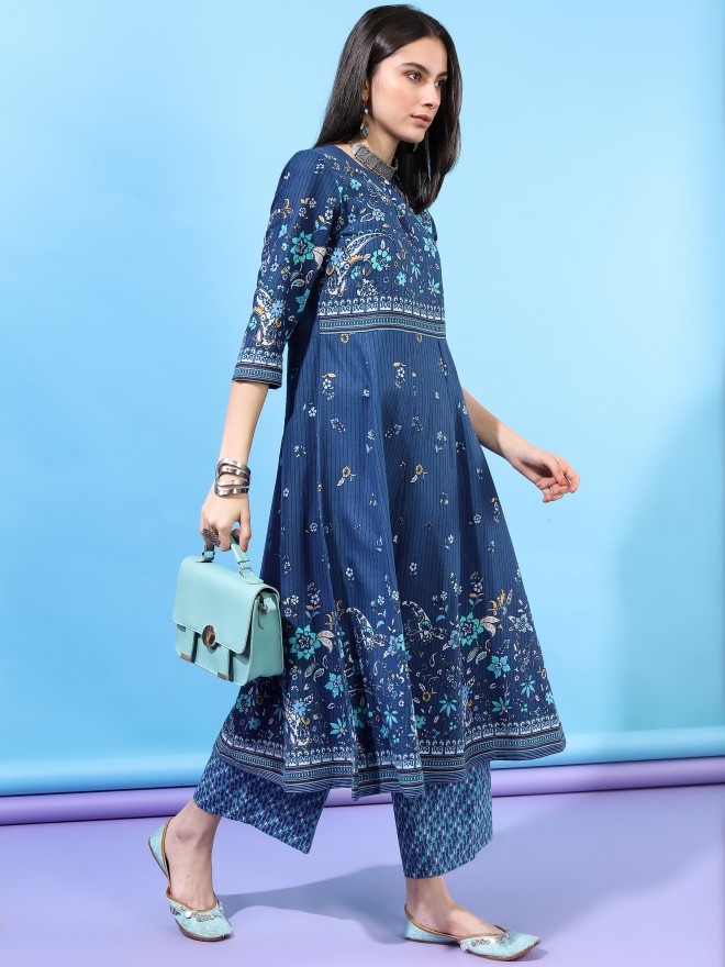 Vishudh Women Blue Printed Kurta Sets 