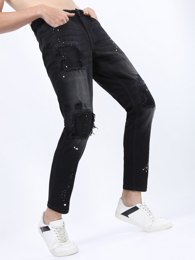 Black ripped tapered jeans sale mens