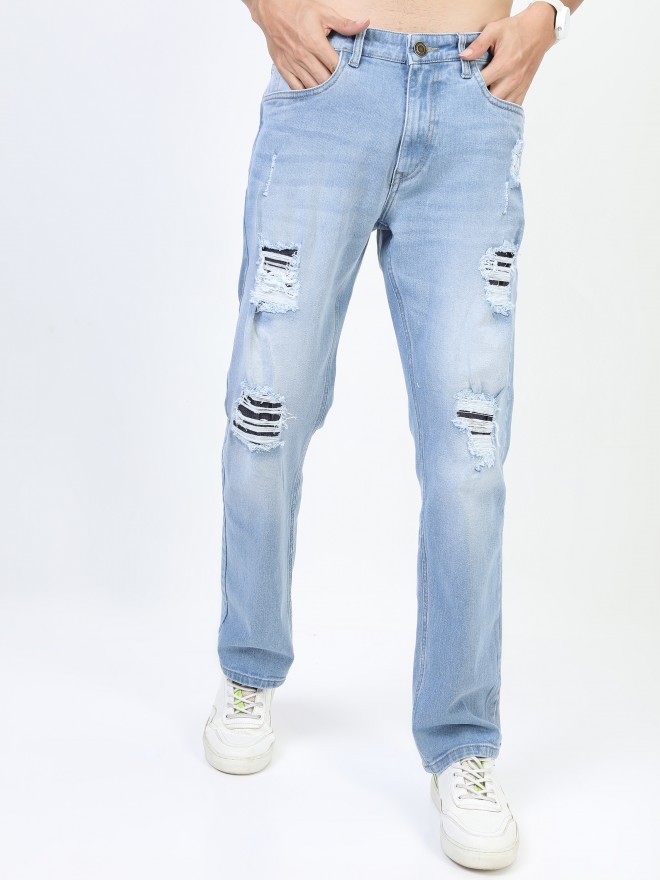 Buy Highlander Blue Straight Fit Highly Distressed Stretchable Jeans ...